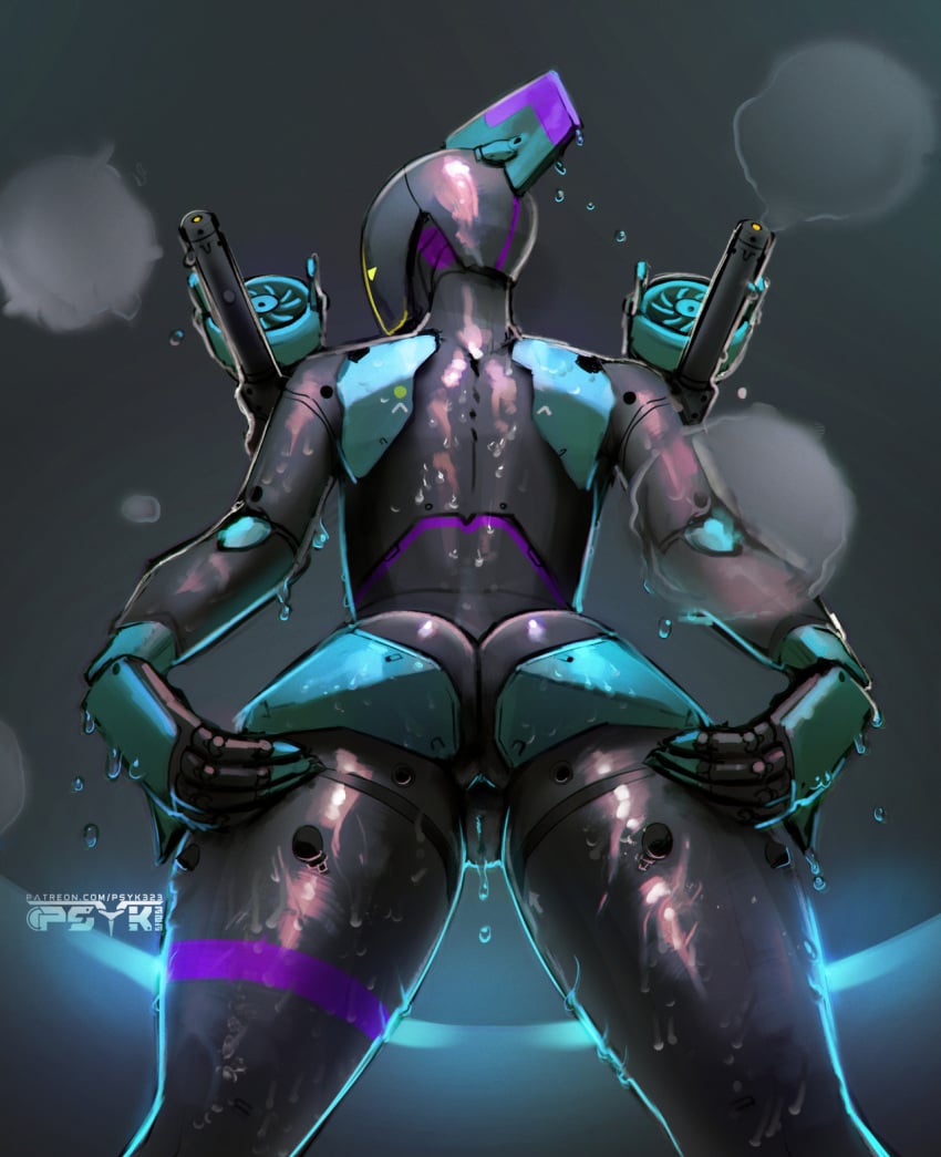 gap low-angle_view mecha power_armor psyk323 rear_view robot_girl spread spreading_ass thigh_gap thighs