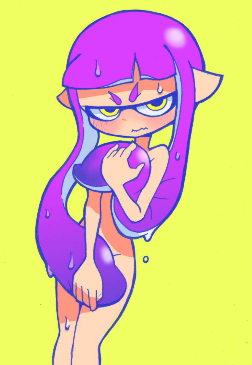 1girls angry bangs bare_arms bare_legs bare_midriff bare_shoulders blush covered_breasts covering covering_breasts covering_crotch cute embarrassed enf female female_only glare glaring hair_over_breasts hip hips inkling inkling_girl looking_at_viewer midriff naked nude pointy_ears purple_hair solo splatoon sweat sweatdrop tentacle tentacle_hair thighs yoineko247