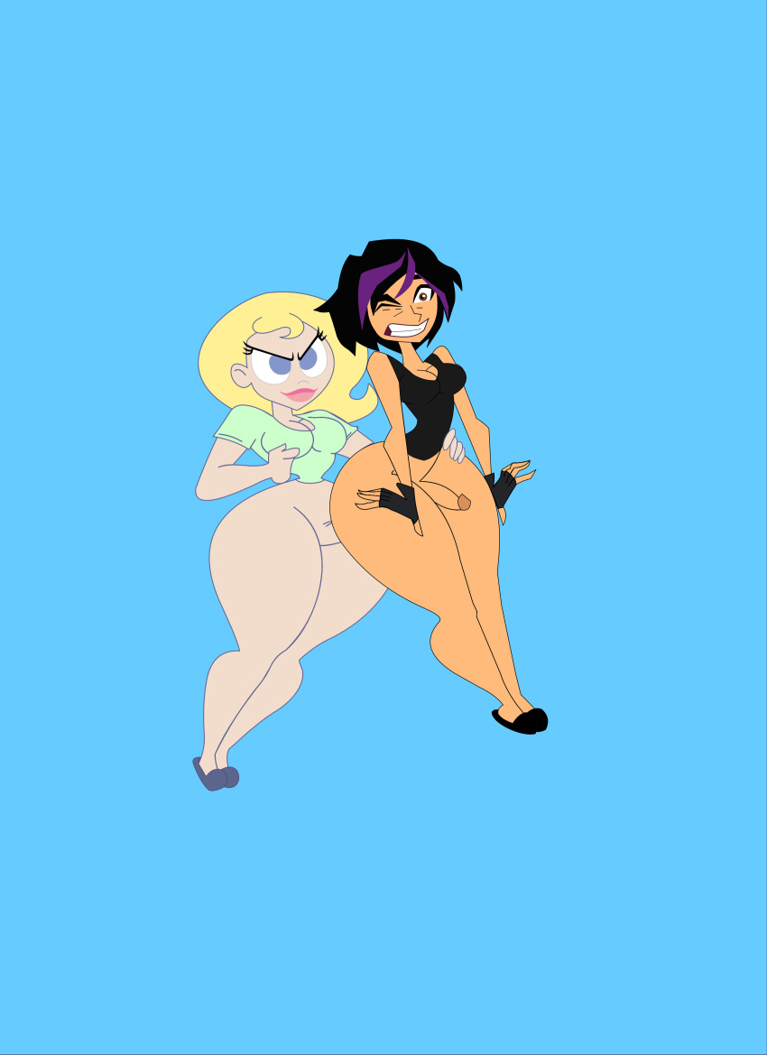 2futas asian big_ass big_hero_6 black_hair blonde_hair blue_eyes breasts cleavage covered_breasts crossover dark_hair dc dc_comics disney futa_on_futa futa_only futanari gogo_tomago highlights hourglass_figure human interracial intersex itssparkdragonworld kryptonian long_hair marvel marvel_comics penis purple_hair short_hair super_best_friends_forever supergirl thick_thighs two_tone_hair voluptuous wink