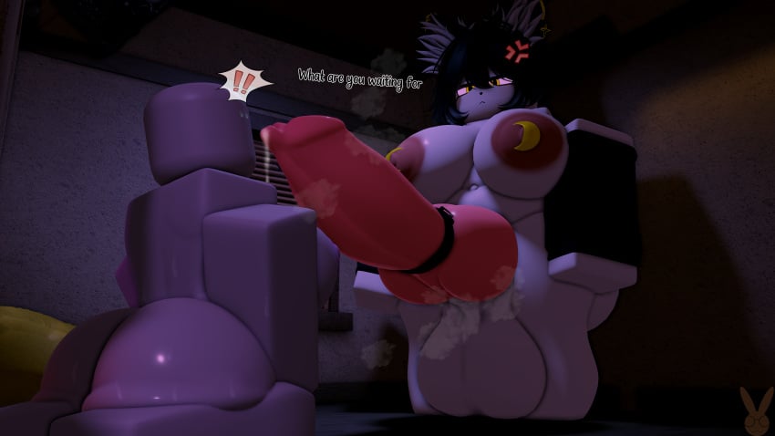 1futa 1girls 3d angry annoyed_expression anonymous_female big_breasts bigger_futa black_hair cat_ears cat_tail chubby churrorr34 cock_ring dialogue dripping kneeling knotted_penis moon musk_clouds pasties red_areola roblox robloxian sleeves surprised sweating tagme white_body yellow_eyes