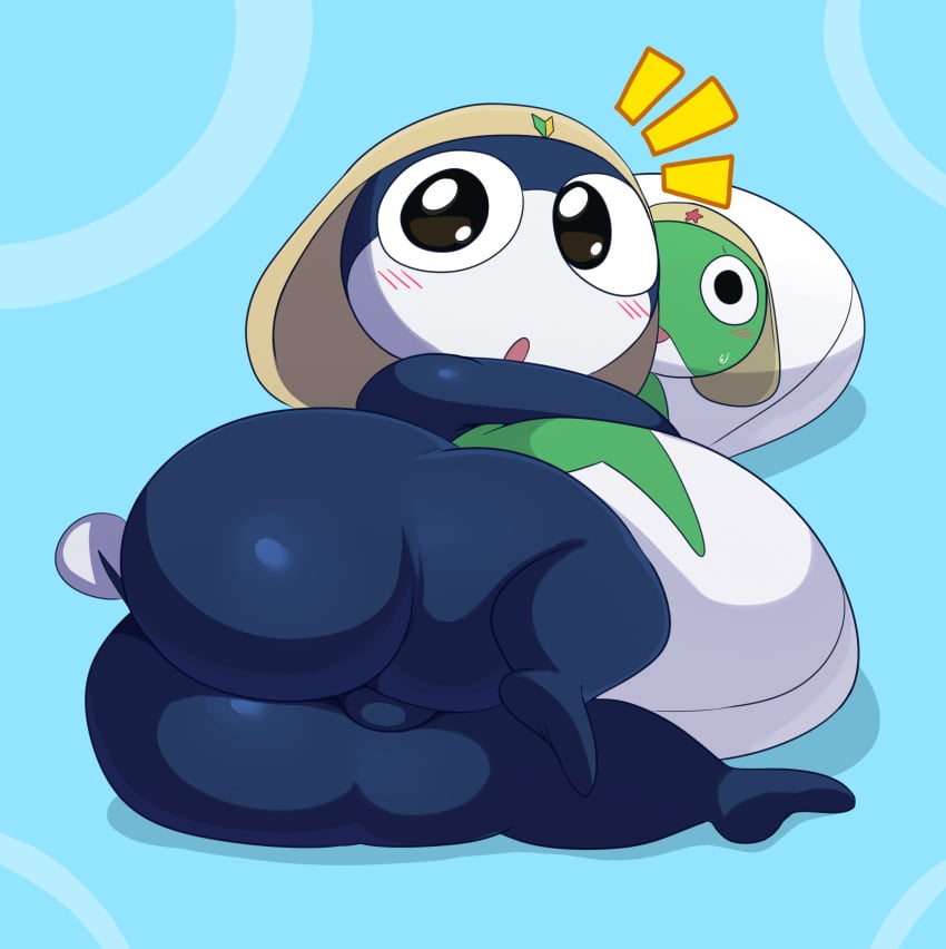 2018 alien amphibian anthro ass balls big_butt blush cute dakimakura_design frog gay hug keronian keroro keroro_gunsou looking_at_viewer looking_back male male_only open_mouth sssonic2 tamama teapot_(body_type) thick_thighs wide_hips yaoi