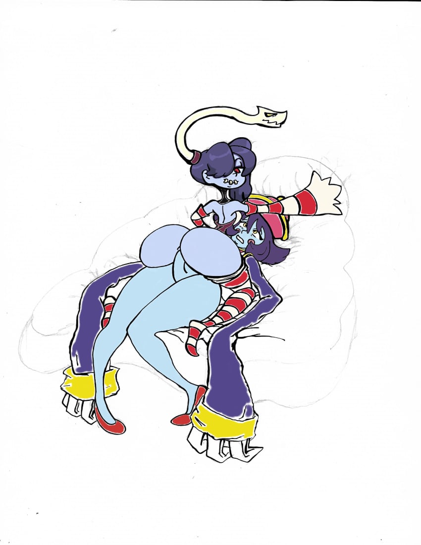 clothing cowgirl_position darkstalkers futa_on_female futanari girl_on_top hsien_ko intersex itssparkdragonworld jiangshi lei-lei lei_lei leviathan_(skullgirls) penis skullgirls small_breasts squigly stockings zombie zombie_girl