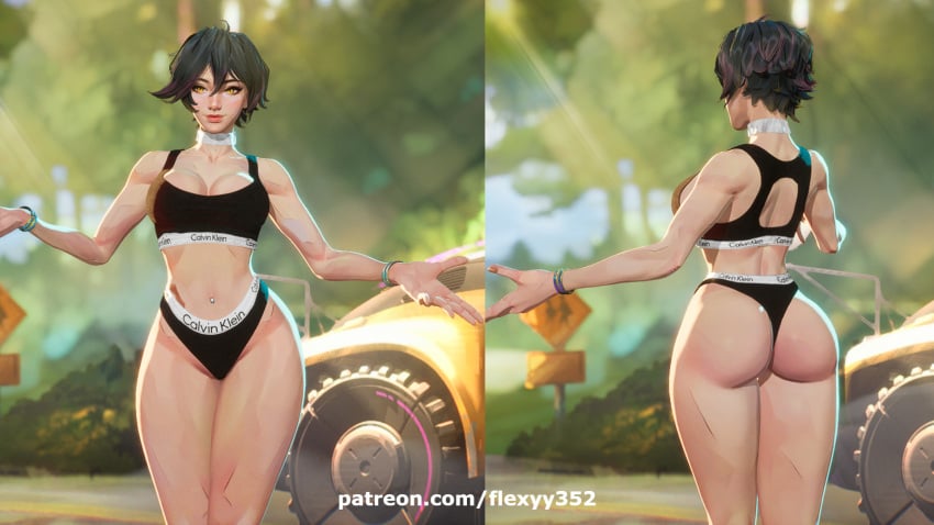 1girls 3d black_bra black_panties calvin_klein female female_only flexyy352 jubilation_lee jubilee jubilee_(marvel_rivals) marvel marvel_rivals mod screenshot short_hair solo_female thick_thighs turnaround underwear underwear_only x-men