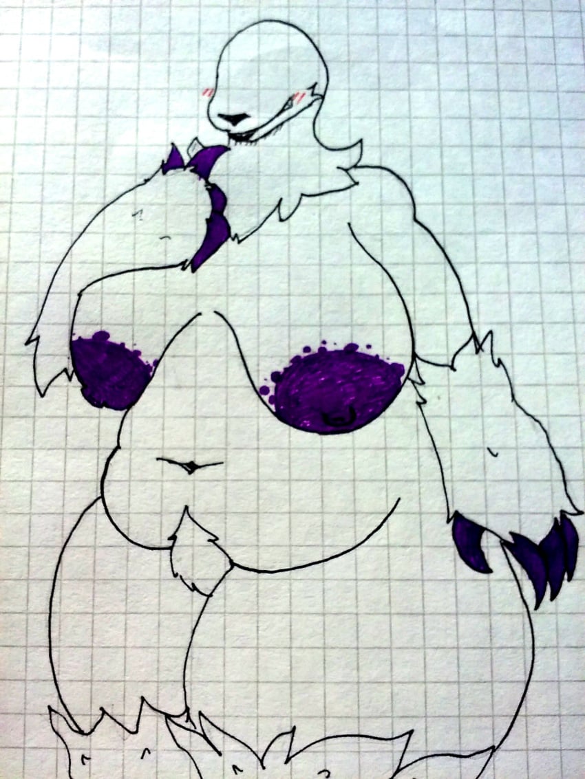 big_breasts blush breasts eyeless female igraine obese pubes traditional_media_(artwork) unknown_species