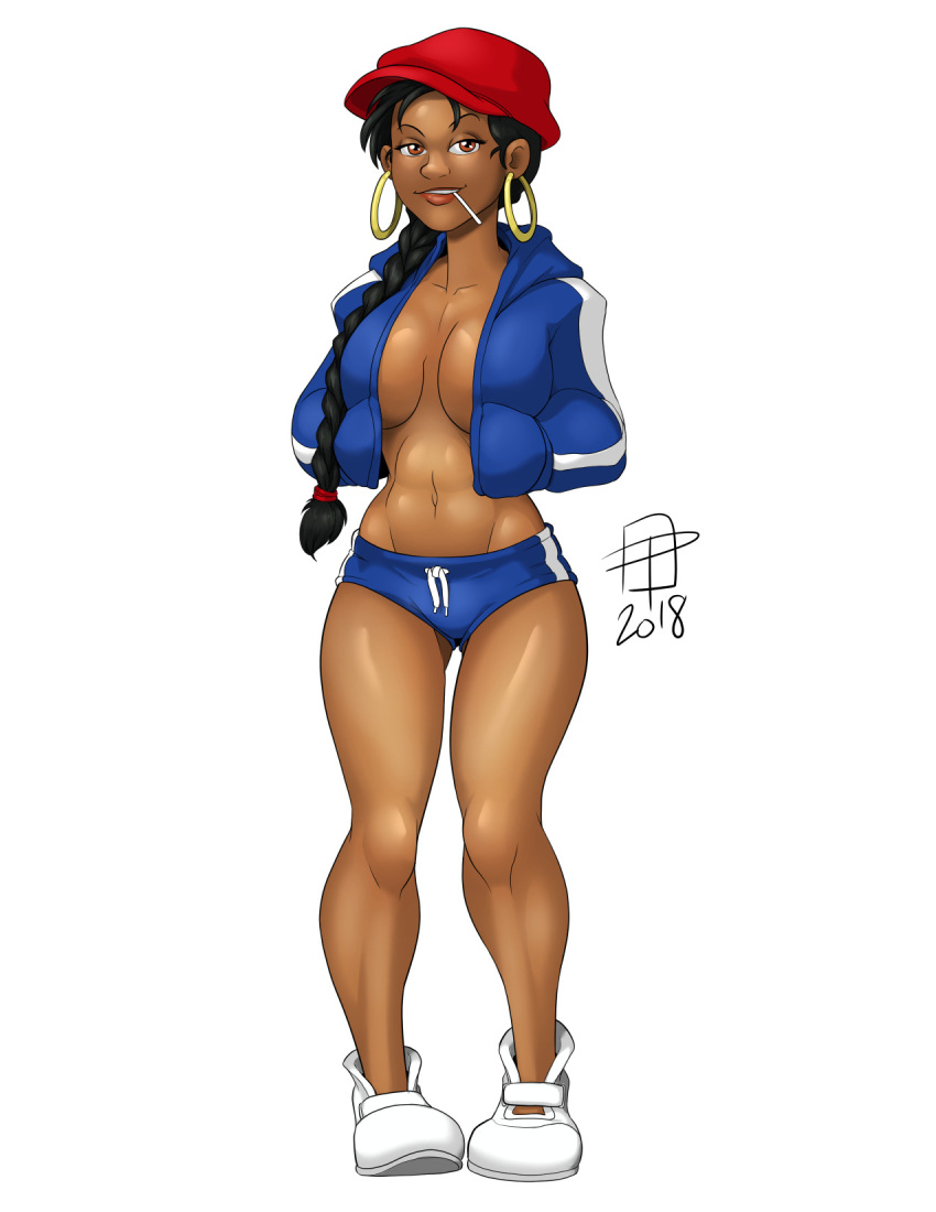 1girls abigail_lincoln abs aged_up callmepo codename:_kids_next_door dark-skinned_female dark_skin female female_only muscular muscular_female numbuh_5 open_jacket short_shorts smooth_skin solo thick_thighs wide_hips