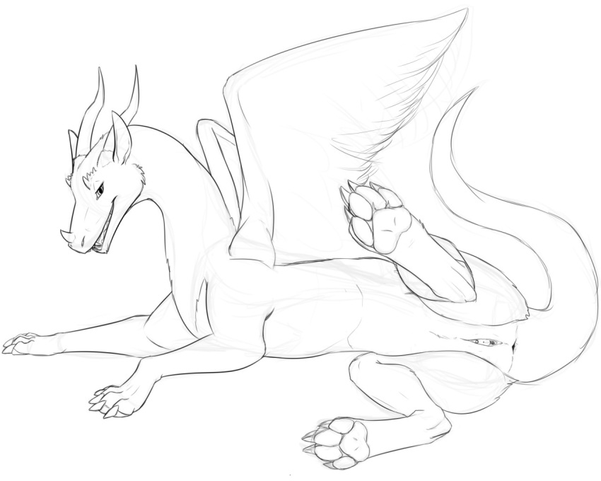 chakat-silverpaws claws dragon female feral horn nude paws pussy sketch smile solo spread_legs spreading whiro wings