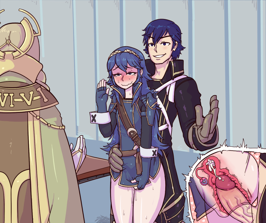 1boy 2girls blue_eyes blush bottomless chrom_(fire_emblem) clothed_sex clothing cum cum_in_pussy cum_in_uterus cum_inside dilf edit emmeryn_(fire_emblem) fallopian_tubes father_and_daughter female fire_emblem fire_emblem_awakening from_behind inbreeding incest legs_together long_hair lucina_(fire_emblem) male ovaries penetration penis sex short_hair stealth_sex straight tears thetenk thick_thighs thighs uterus vaginal_penetration x-ray