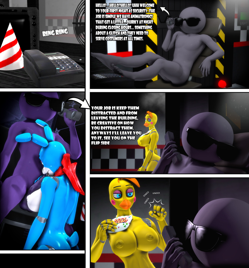 3d anon avian big_breasts bird blue_eyes bow breasts chicken cum fellatio female five_nights_at_freddy's five_nights_at_freddy's_2 hi_res lagomorph male mammal night_guard_(fnaf) nipples nude oral penis pervertguy341 phone rabbit sex source_filmmaker straight toy_bonnie_(fnaf) toy_chica_(fnaf) video_games