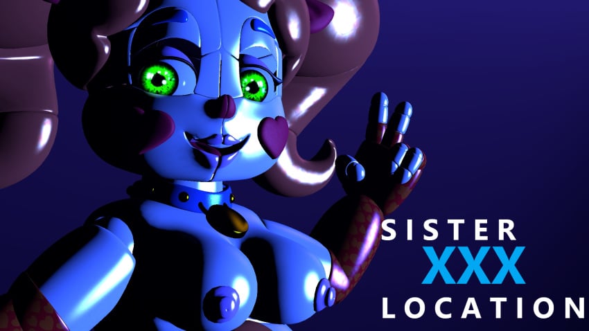 1girls 3d animatronic baby_(fnafsl) breasts circus_baby circus_baby_(fnaf) collar female female_only five_nights_at_freddy's five_nights_at_freddy's:_sister_location glowing_eyes green_eyes humanoid looking_at_viewer machine nipples nude peace_sign robot scene_interpretation sexbot_circus_baby sister_location source_filmmaker video_games yaboiscout