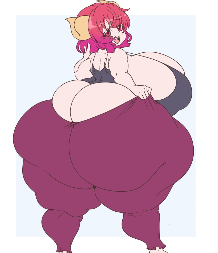 :d ass_body ass_focus fat_ass from_behind gigantic_ass gigantic_breasts hyper hyper_ass hyper_breasts ilulu_(dragon_maid) inakotho looking_back miss_kobayashi's_dragon_maid overweight overweight_female smile sports_bra thick_ass thick_thighs thunder_thighs wide_hips yoga_pants