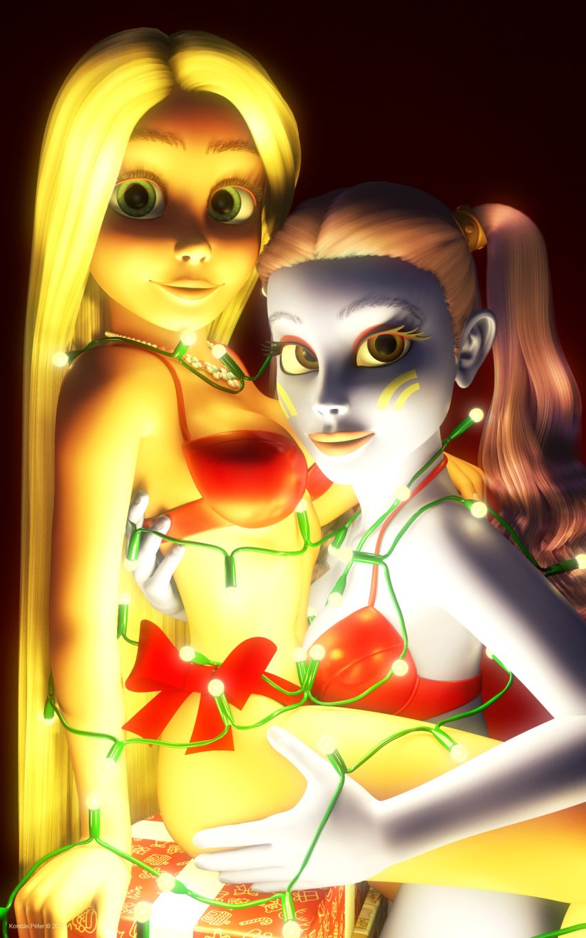 2girls 3d alien alien_girl artist_name bare_shoulders big_breasts bikini bikini_bottom bikini_top blonde_hair blue-skinned_female blue_skin busty crossover curvy detailed_background disney disney_princess eyelashes female female_only front_view green_eyes hourglass_figure human humanoid kondaspeter long_hair looking_at_viewer lucasfilm mammal midriff multiple_females multiple_girls mutual_yuri ondaspeter pantoran pose posing princess purple_hair rapunzel ribbon riyo_chuchi royalty shadow shiny shiny_skin sitting standing star_wars swimsuit tangled tied_hair twintails very_long_hair voluptuous wide_hips yellow_eyes yellow_hair yuri