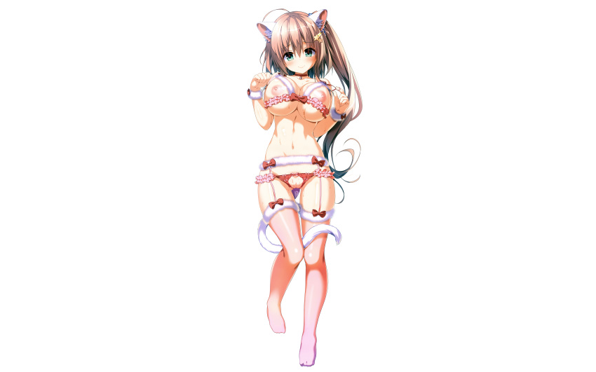 animal_ears bra breasts catgirl dakimakura garter_belt konomi minori miyakaze_yuuri nipples panties photoshop pussy stockings tail thighhighs trinoline uncensored underwear white