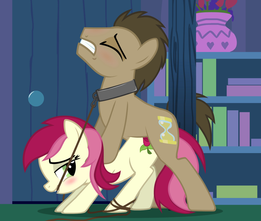 bedroom_eyes blush collar doctor_whooves_(mlp) equine evilenchantress female friendship_is_magic half-closed_eyes horse leash male mammal my_little_pony pony rope rose_(mlp) roseluck_(mlp) seductive sex straight