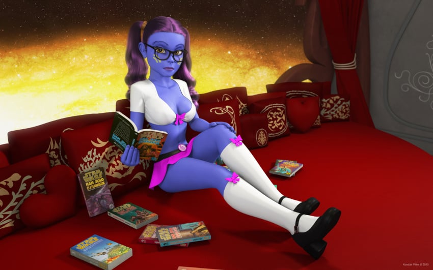 1girls 2015 3d alien alien_girl alien_humanoid alternate_costume artist_name bare_shoulders bed belt big_breasts blue-skinned_female blue_body blue_skin book bow breasts busty cleavage clone_wars coronet_(spaceship) crop_top curvy dated eyelashes eyewear female female_only footwear front_view glasses hair hand_on_knee heels high_heels holding_book holding_object hourglass_figure humanodi humanoid indoors inside kondaspeter legwear long_hair looking_at_viewer mammal marking medium_breasts midriff miniskirt pantoran pillow pink_clothing pink_skirt pose posing purple_hair riyo_chuchi room school_uniform schoolgirl shadow shiny shiny_skin shirt shoes sitting skirt solo star_wars stockings student tied_hair twintails voluptuous watermark white_footwear white_legwear white_shirt white_stockings wide_hips yellow_eyes