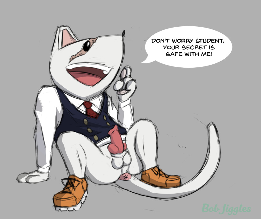 animal_genitalia animal_penis anthro anus balls bob-jiggles bottomless canine_penis clothed clothing dialogue english_text erection hi_res male male_only mammal mouse my_hero_academia nedzu paws penis principal_nezu rodent scar solo teeth text