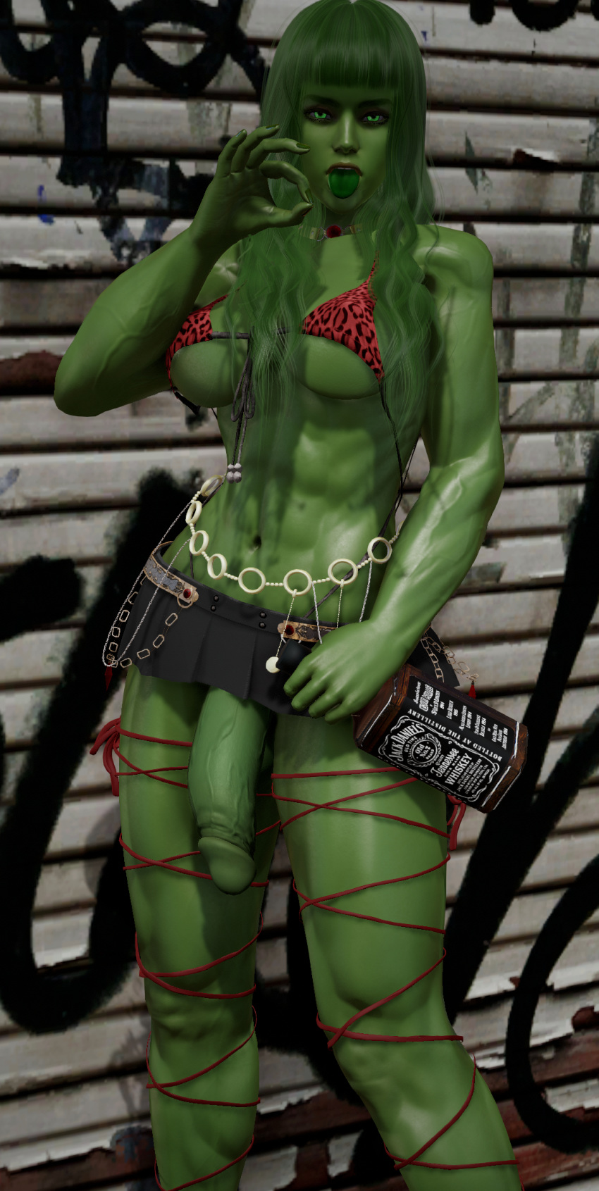 1futa 3d big_penis flaccid futa_only futanari green_hair green_skin hdregrets intersex marvel muscular penis prostitute prostitute_futanari she-hulk solo tongue_out