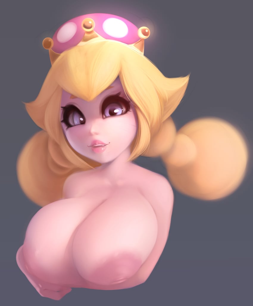 1girls alternate_breast_size areola areolae big_areola big_breasts big_nipples blonde_hair breasts bust busty crown eyebrows eyelashes eyes female female_only fungi_fauna grey_eyes headshot_portrait inverted_nipples large_areolae lips lipstick mario_(series) mystical neck new_super_mario_bros._u_deluxe nintendo nude peachette pink_areola pink_nipples plantpenetrator short_hair shoulder_length_hair smile smiling smirk solo super_crown teeth toadette transformed upper_teeth