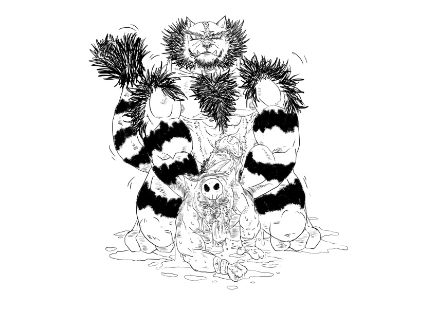 bara fur furry generation_2_pokemon generation_7_pokemon hi_res houndour incineroar male male_only nintendo pokémon_(species) pokemon pokemon_(species) san_jaguar sperm_flood video_games