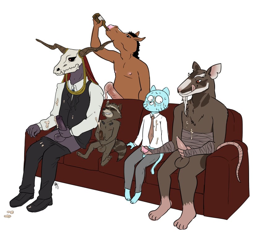 3_toes 4_toes 5boys age_difference animal_genitalia animal_penis anthro arm_wraps balls bandage black_bottomwear black_clothing black_hair black_nose black_topwear blue_balls blue_skin body_wraps bojack_horseman bojack_horseman_(character) bottle bottomless brown_skin canine cartoon_network chest_tuft closed_eyes clothed clothed_masturbation clothing crossover cum cum_drip cum_dripping_from_penis cum_on_chest cum_on_clothing cum_on_face cum_on_penis cumshot demon dress_shirt drinking dripping ejaculation elias_ainsworth equine equine_penis erect_nipples erection eyes_closed facial_hair feet footwear fur goatee grey_balls grey_bottomwear grey_clothing grey_fur grin group group_masturbation guardians_of_the_galaxy gumball_watterson hair handjob hindpaw holding_object holding_penis horn horse horsecock humanoid_penis larger_male licking licking_lips looking_down male male_only mammal mane marvel master_splinter masturbating_other masturbation mostly_nude necktie nervous nipples nude older_male orgasm orgasm_face orgasm_from_handjob pants pants_down partially_clothed partially_retracted_foreskin pawpads paws penile_masturbation penis penis_grab penis_size_difference pink_nipples pink_penis procyonid purple_penis purple_skin raccoon rat rocket_raccoon sex sharp_teeth shirt shoes simple_background sitting size_difference skull skull_head sleepytoy smaller_male smile snout sofa soles standing striped_tail stripes sweat tapering_penis teenage_mutant_ninja_turtles teeth the_amazing_world_of_gumball the_ancient_magus_bride toes tongue tongue_out tuft uncut vein veiny_penis white_background white_clothing white_topwear wraps yaoi younger_male