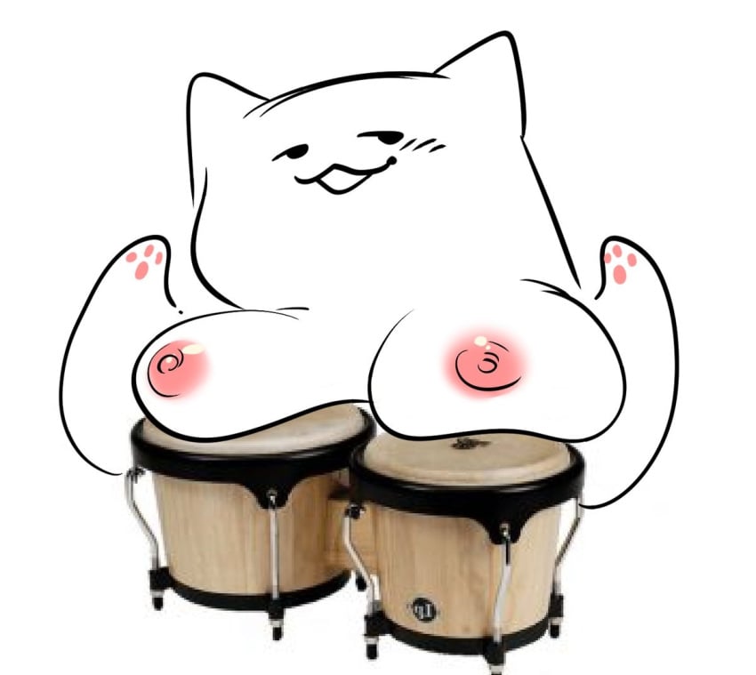 2018 bedroom_eyes big_breasts bongo_cat breast_rest feline furry furry_only glacierclear meme nude presenting silly_cats simple_background sketch tagme white_background