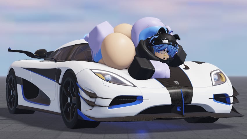 1boy 3d ass bandage bandage_on_face beanie big_ass big_butt blue_hair caffinatedbuns car dat_ass femboy glasses headlights huge_ass koenigsegg light-skinned_male light_skin roblox robloxian solo tagme tail vehicle wheels