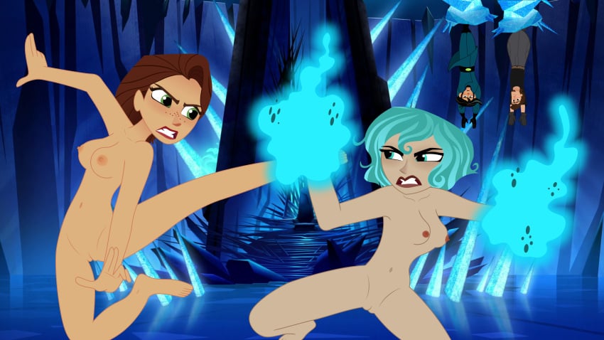 2boys 2girls black_hair blue_hair brown_hair cassandra_(tangled) disney disney_channel eugene_fitzherbert female fighting kim_possible mehefin013 multiple_girls nude parody rapunzel tangled tangled:_the_series varian_(tangled)