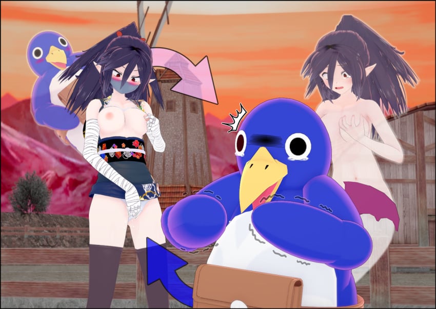 3d body_swap breasts completely_nude completely_nude_female disgaea facemask koikatsu kunoichi_(disgaea) large_breasts masturbation megalorun nippon_ichi_software prinny