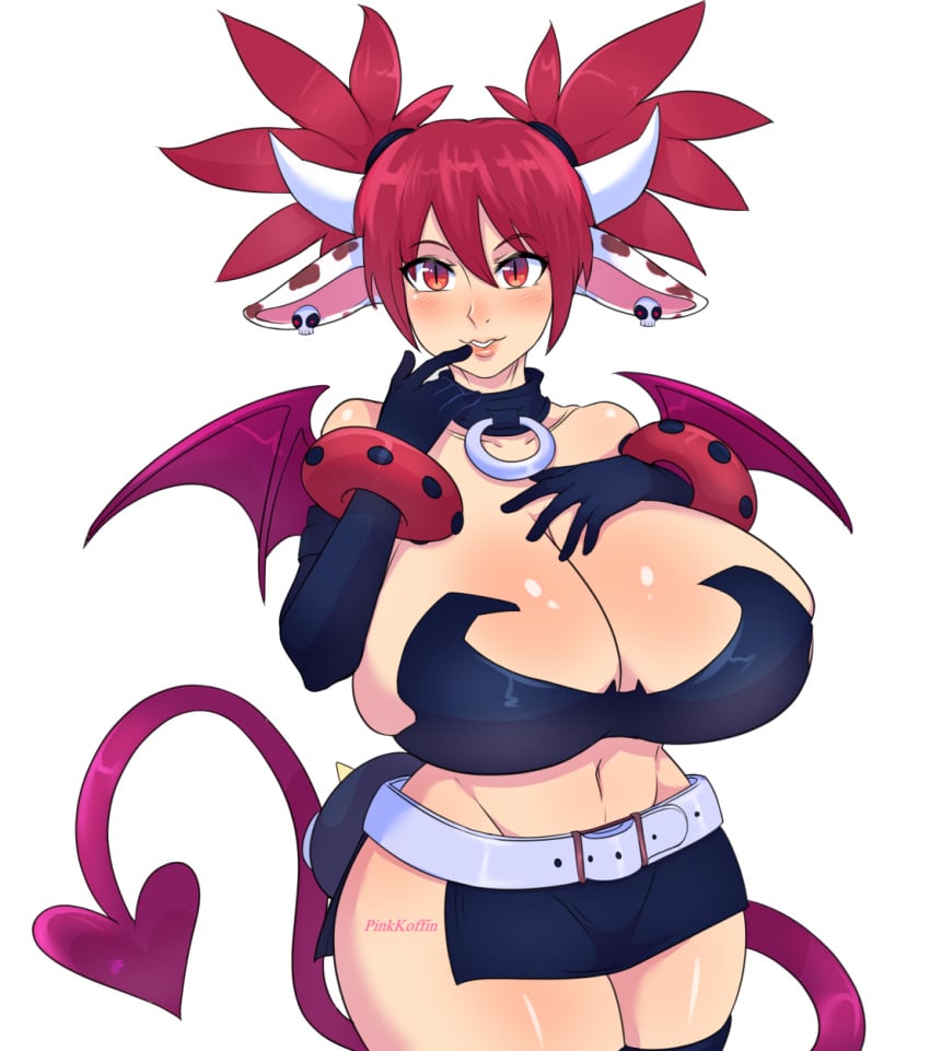 breasts cleavage cow_ears cow_girl cow_horns disgaea disgaea_1 etna huge_breasts large_breasts nippon_ichi_software pinkkoffin skimpy_clothes succubus succubus_costume succubus_tail thick_thighs thighhighs thighs