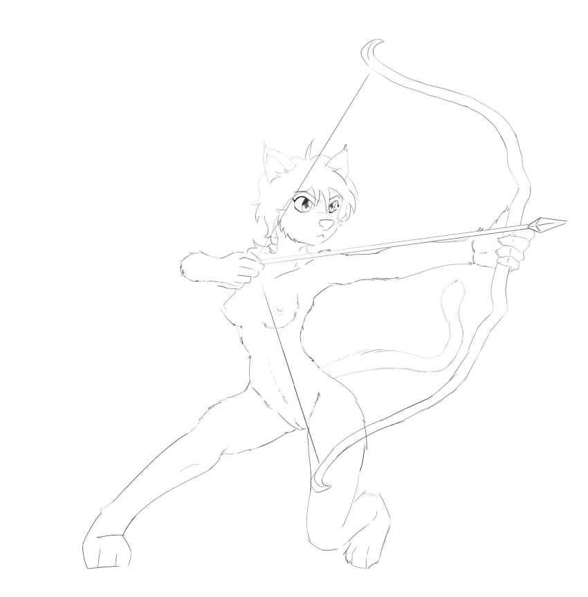 anthro archer breasts catgirl eyes feline female furry hair line_art naked