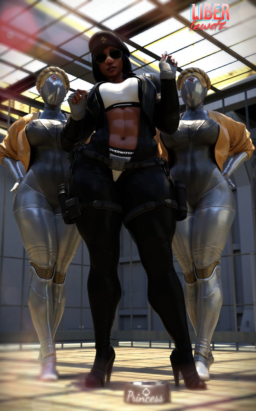 3d atomic_heart bondage heels latex left_(atomic_heart) liber_lewdz musk overwatch overwatch_2 pharah prisoner queen_of_spades right_(atomic_heart) sweat the_twins_(atomic_heart) twins unzipped_bodysuit