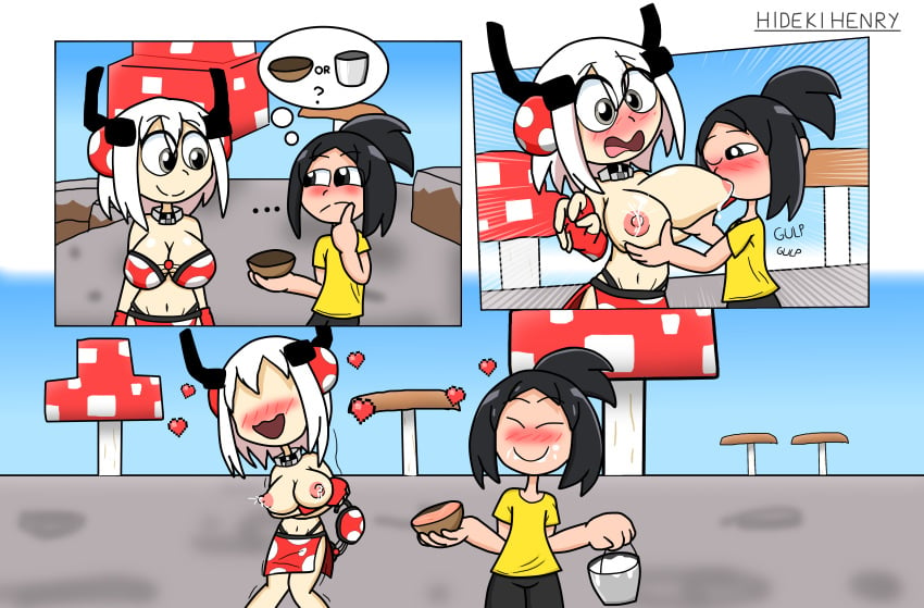 areola breastfeeding breasts comic female hideki(hideki_henry) hidekihenry lactating lactation milk minecraft mob_talker mooshroom_(minecraft) original_character