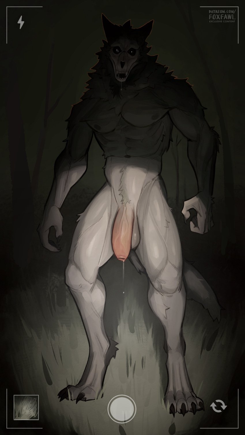 1boy anthro balls barazoku big_balls big_penis black_fur black_sclera canid canine canis claws dripping_cum drooling flaccid flaccid_penis foreskin foxfawl fur furry gay humanoid_genitalia humanoid_penis larger_male leaking_cum looking_at_viewer male male_focus male_nipples male_only mammal manly muscular_anthro nightmare_husbando nipples penis salivating scp-1471 scp_foundation skull skull_head solo teratophilia white_pupils wolf wolf_ears