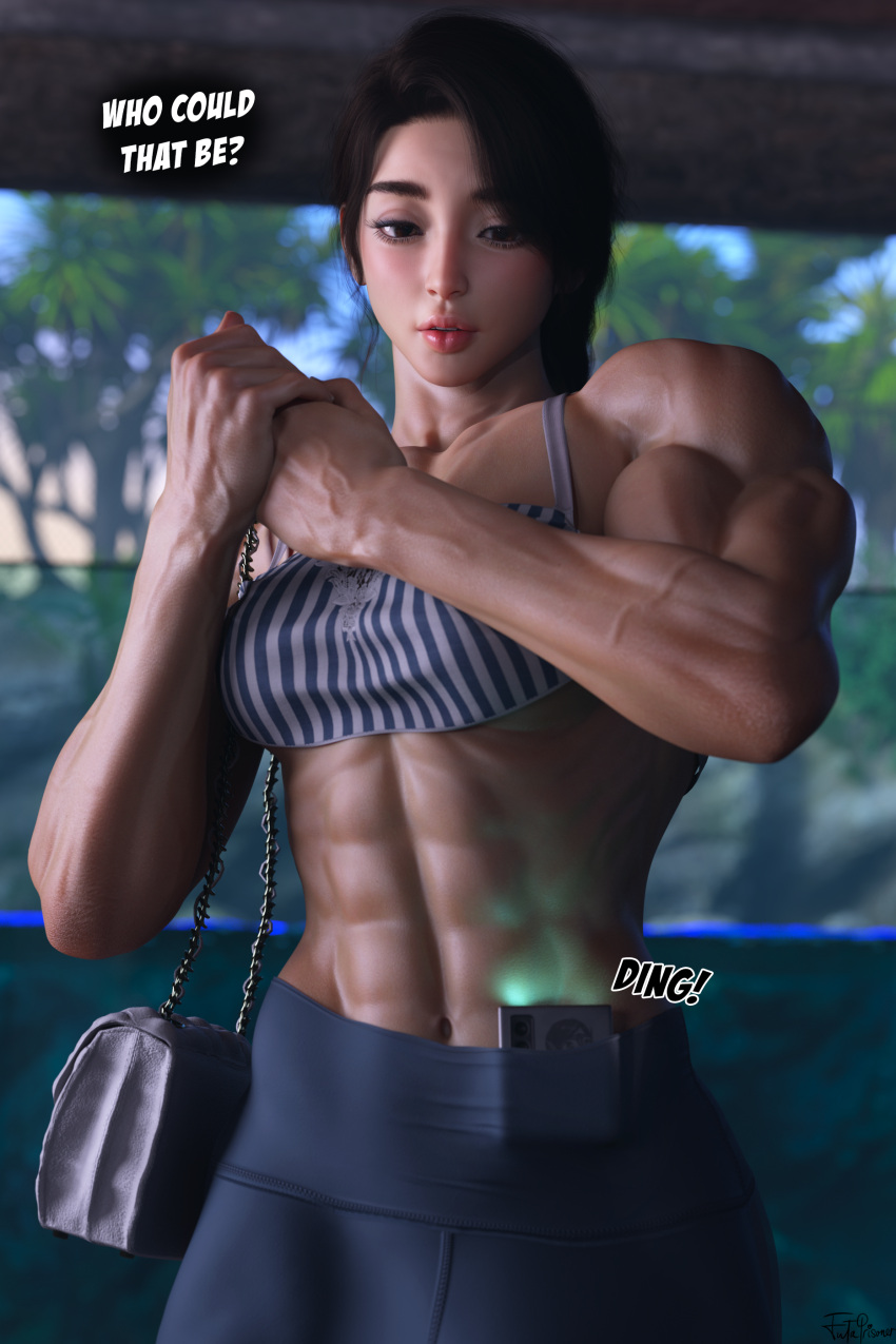 1futa 1girls 3d balls breasts brown_eyes brown_hair dark_eyes female futa_only futanari futaprisoner huge_balls huge_cock light-skinned_female light_skin muscles muscular muscular_female muscular_futanari song testicles