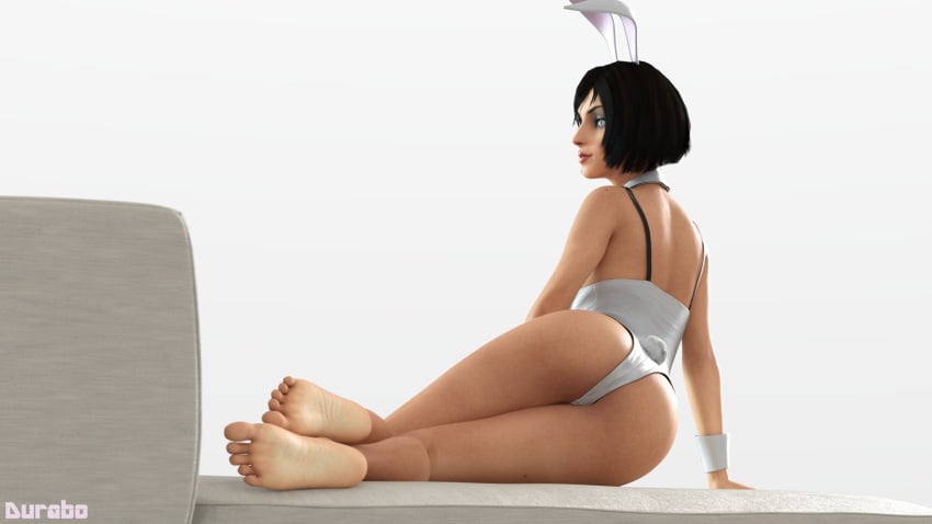 3d ass athletic athletic_female barefoot bioshock bioshock_infinite blue_eyes brown_hair bubble_butt bunny_ears bunny_girl bunnysuit busty durabo elizabeth_comstock female female_focus female_only hourglass_figure pinup pinup_pose pose posing rear_view short_hair soles tagme wide_hips