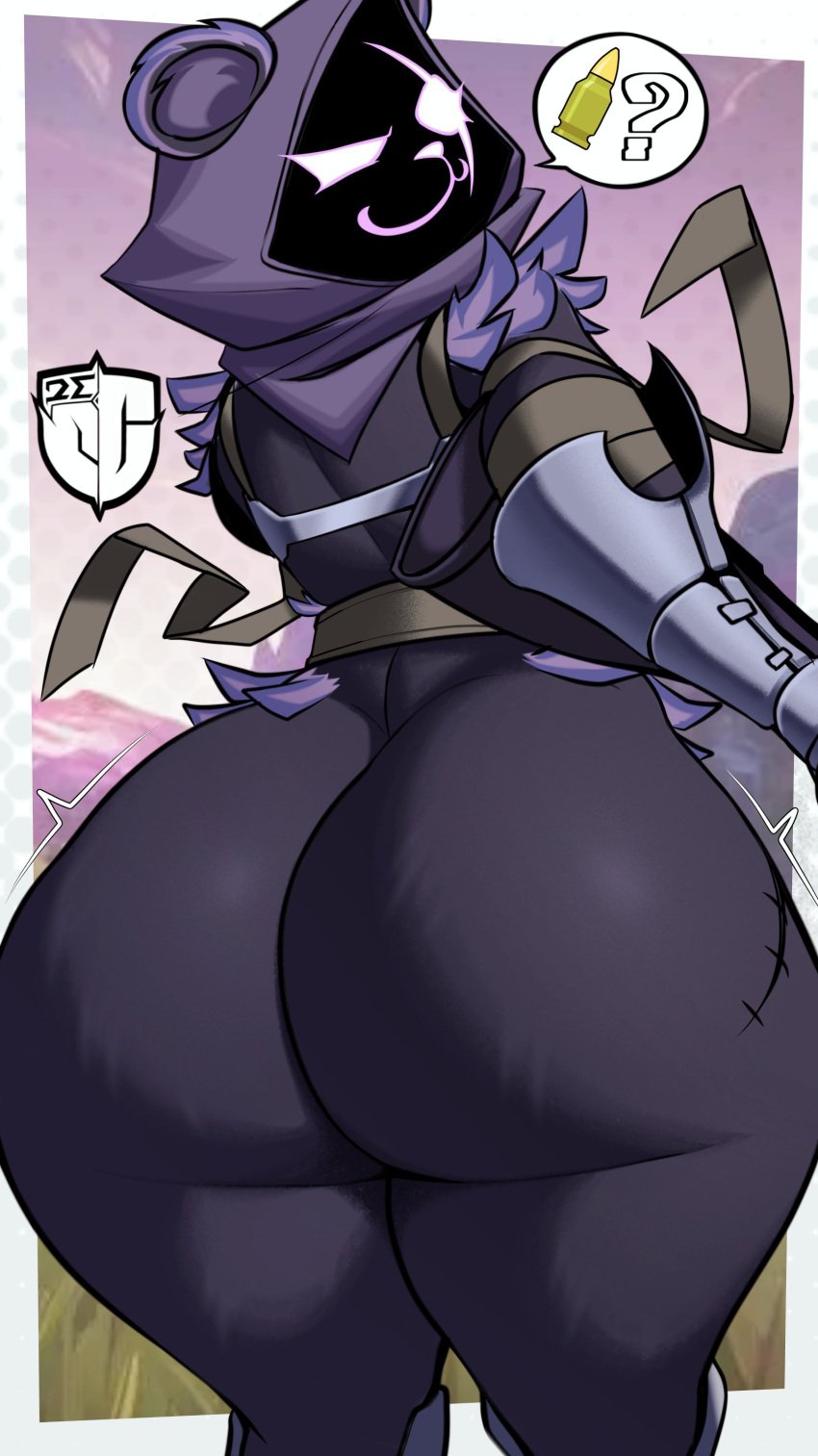 1girls 2020s 2023 2d 2d_(artwork) :3 ass big_ass big_butt big_thighs bottom_heavy bubble_butt bullet butt clothed dat_ass epic_games female female_focus female_only fortnite fully_clothed hi_res highres hips hood hooded huge_ass i_need_more_bullets igxxiii large_ass large_butt large_thighs looking_at_viewer looking_back_at_viewer raven_team_leader round_ass scar scar_across_eye solo speech_bubble standing thick_thighs thighs wide_hips