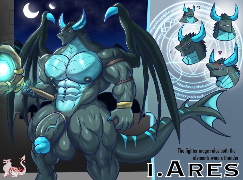 abs anthro areola balls biped countershade_torso countershading dragon english_text genitals glans hi_res horn humanoid_genitalia humanoid_penis male masterelrest membrane_(anatomy) membranous_wings muscular muscular_anthro muscular_male nipples pecs penis scalie solo tail text vein veiny_penis western_dragon wings