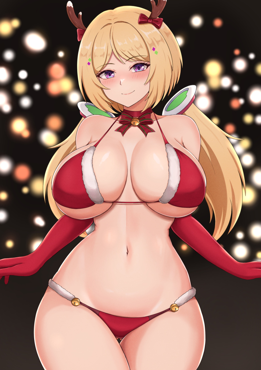 1girls aki_rosenthal bikini blonde_hair breasts female hi_res hololive hololive_gen_1 hololive_japan huge_breasts light-skinned_female light_skin long_hair purple_eyes sleeptopi thick_thighs twintails virtual_youtuber