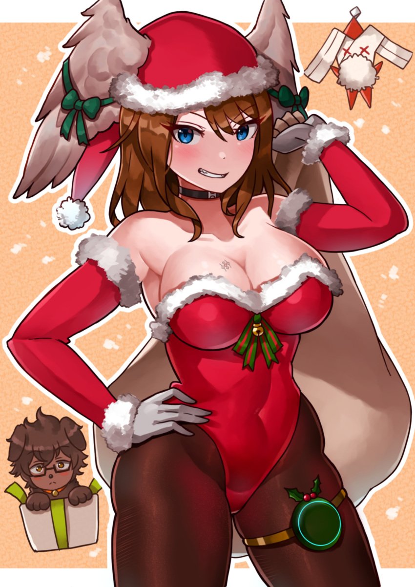 big_breasts blue_eyes breasts brown_hair cleavage eunie_(xenoblade) female female_only nintendo oniisan02b santa_costume solo tagme taion_(xenoblade) wings wings_on_head xenoblade_(series) xenoblade_chronicles_3