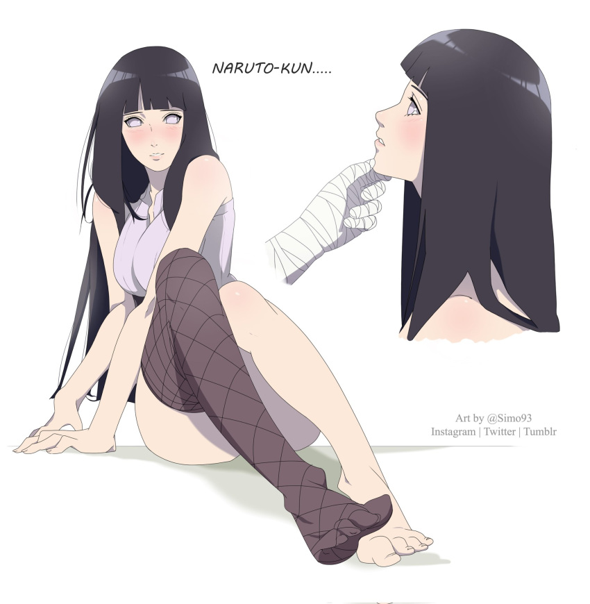 1boy 1girls accurate_art_style bandaged_arm bandages bare_legs bare_thighs barefoot barely_clothed before_sex big_ass big_breasts black_hair blunt_bangs clothing commentary disembodied_hand embarrassed feet front_view hyuuga_hinata instagram_username legs_together long_hair looking_at_another looking_at_partner looking_at_viewer looking_up looking_up_at_partner multiple_views naruto naruto:_the_last naruto_(series) one_thighhigh partially_clothed shirt shy side_view simo93 single_thighhigh sitting sitting_on_floor sleeveless sleeveless_shirt submissive submissive_female talking talking_to_partner text thighs toes touching_face tumblr_username twitter_username uzumaki_naruto very_long_hair vest violet_eyes voluptuous