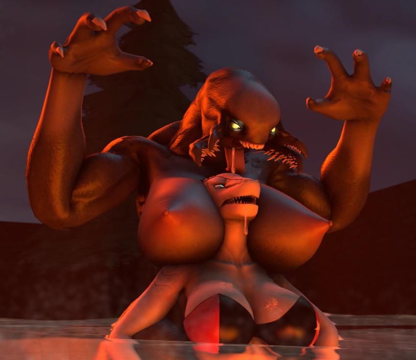 3d alien anthro crocwife eating female halo_(series) hungry lake lizard nipples reptile saliva sangheili scalie scared slobber source_filmmaker video_games wet yuri