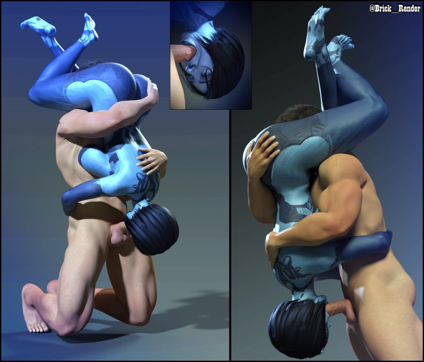 1boy 1girls 3d 3d_(artwork) arms_around_waist ass ass_grab big_ass big_butt big_penis blender blender_(software) blue_body blue_skin bob_cut breasts brick_render carrying carrying_partner cortana cunnilingus daz3d daz_studio faceless_male fellatio grabbing grabbing_ass halo_(series) high_resolution highres holding legs_around_partner multiple_angles penis piledriver_position simple_background standing_69 upside-down vertical_69 video_games waist_grab