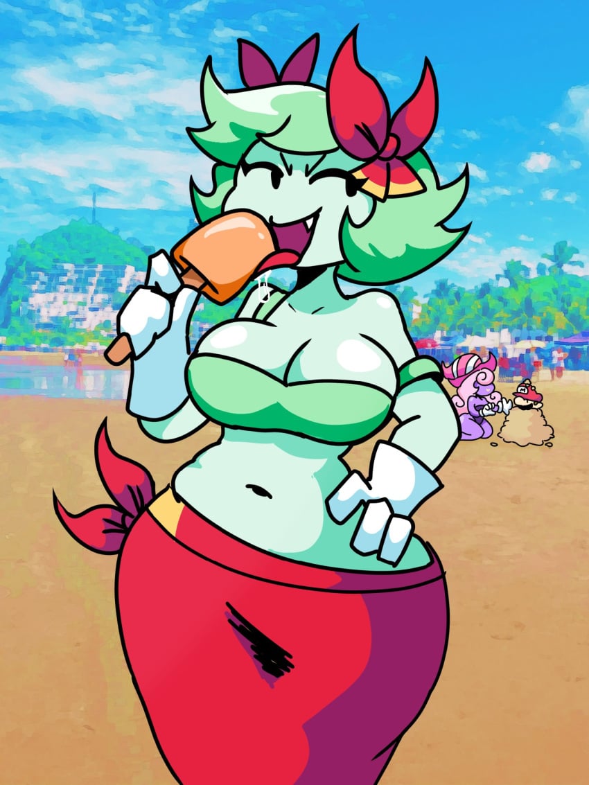 ass beach boo_(mario) breasts child_bearing_hips cleavage female_focus gajinka ghost gijinka hips humanized lady_bow mario mario_(series) nintendo outdoors paper_mario solo_focus thick thick_thighs tomfooleryarts vivian_(paper_mario)