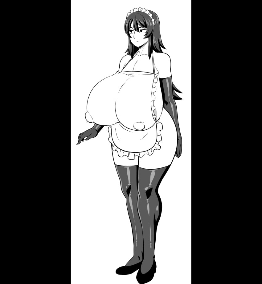 1girls amazon_(taitaitaira) big_breasts female maid massive_breasts nipples_visible_through_clothing revealing_clothes sagging_breasts sketch tagme tagme_(character)