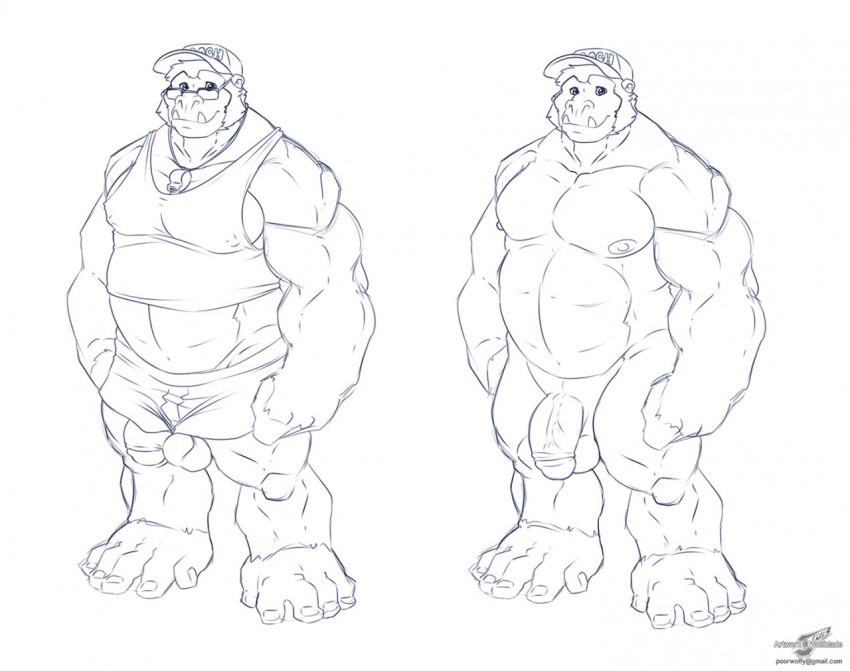 ape balls clothed clothing coach gorilla littlewolf112 male male_only mammal model_sheet muscular nude penis primate richard_connelly story story_in_description teacher wolfblade