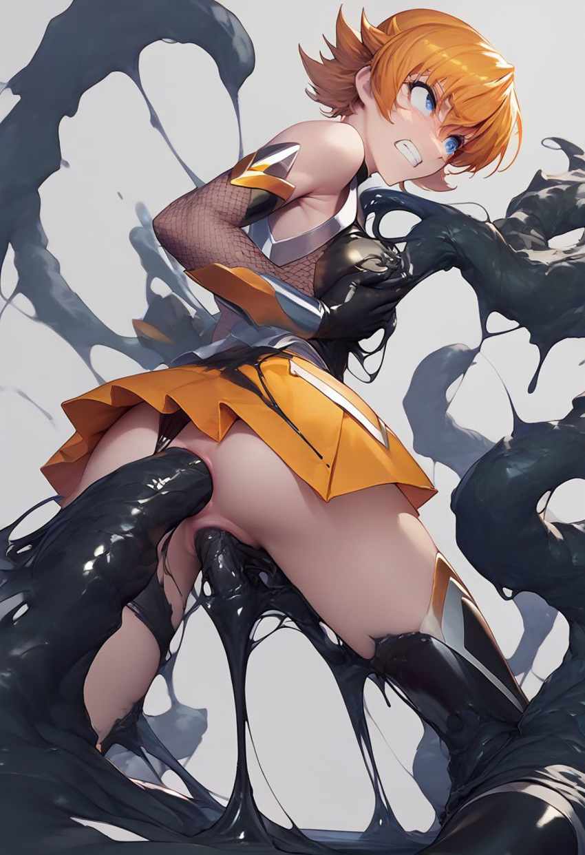 ai_generated anal anal_sex double_penetration dress green_eyes gritted_teeth igawa_sakura marvel penetration potatoesai slime_(substance) slime_monster standing taimanin_(series) tentacle vaginal_penetration venom_(marvel)