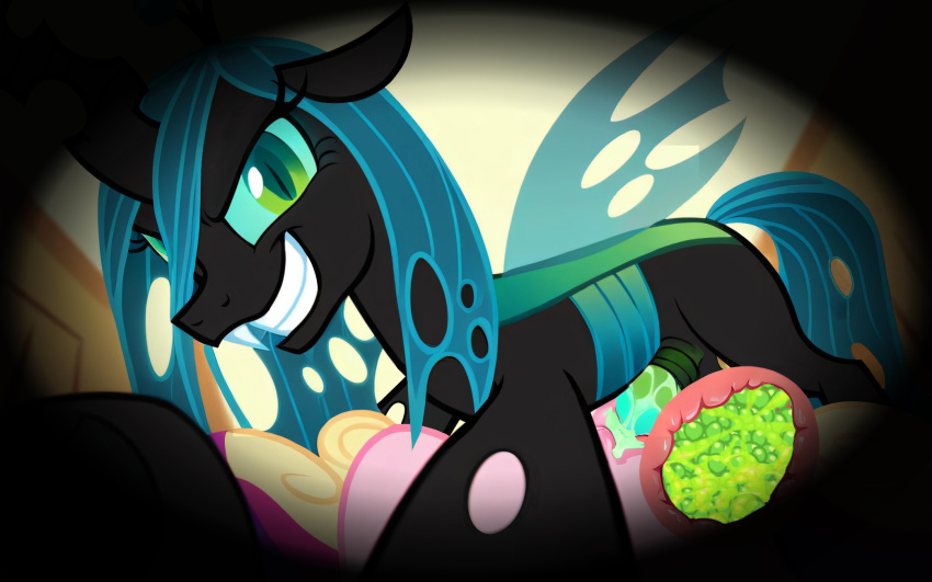 accurate_art_style ai_generated changeling cum cum_in_pussy cum_inside friendship_is_magic furry futanari green_cum grin gynomorph hasbro intersex my_little_pony princess_cadance_(mlp) queen_chrysalis_(mlp) smile wings