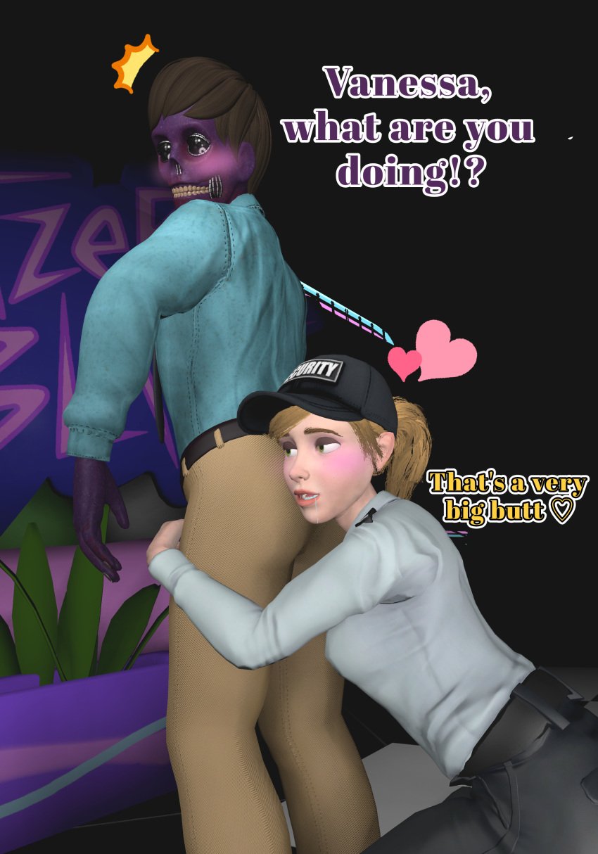 3d ass ass_fetish drooling female female/male female_on_male five_nights_at_freddy's five_nights_at_freddy's:_security_breach human male michael_afton no_nude purple_body purple_skin source_filmmaker text vanemike vanessa_(fnaf) yuuki_momofox