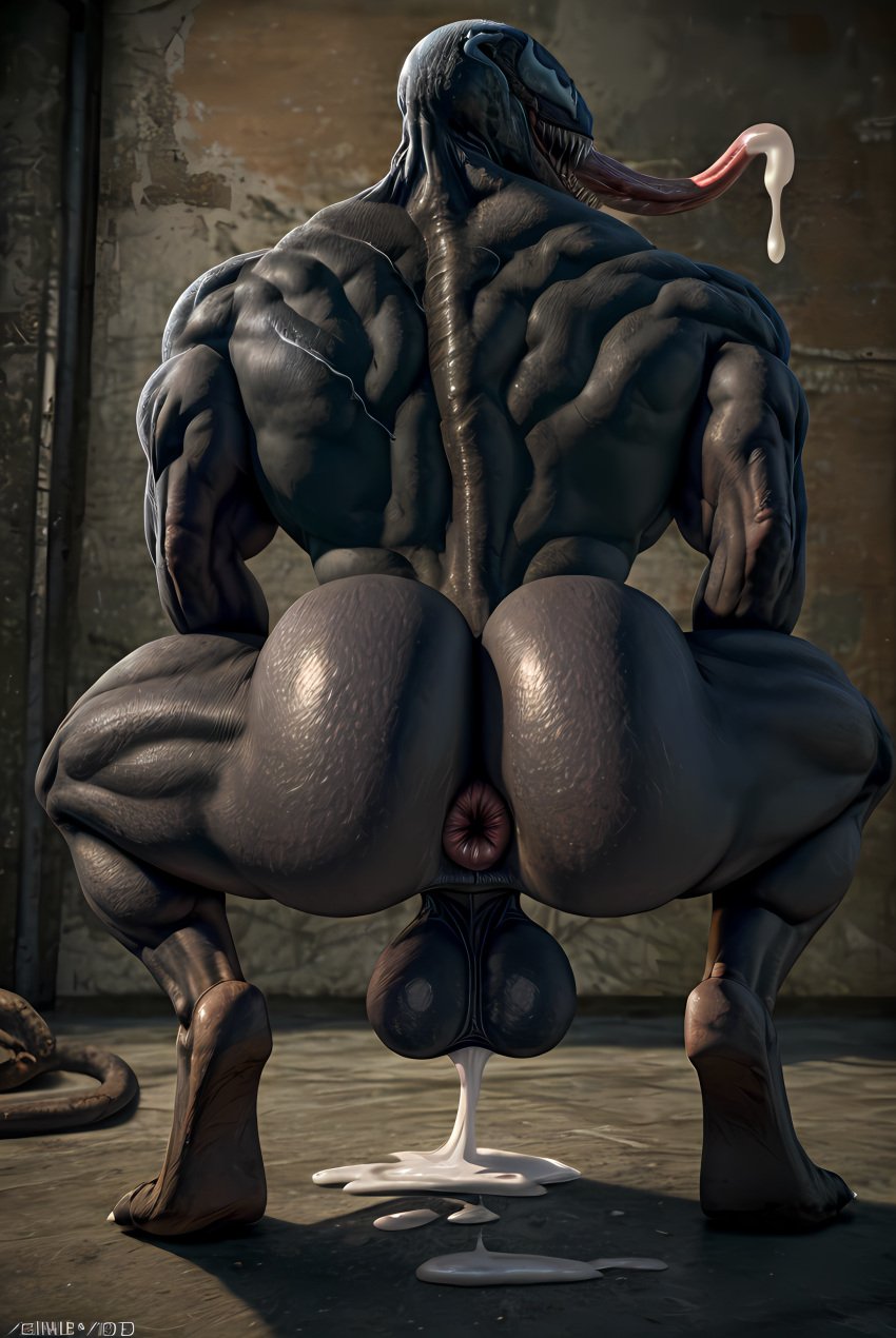 ai_generated anus ass balls beefy big_anus big_ass big_butt bubble_butt cantsleep96 cum cum_on_tongue gay heavy_balls hi_res huge_ass huge_balls male male_only marvel muscular muscular_male presenting_hindquarters spreading squatting symbiote tongue venom venom_(marvel)