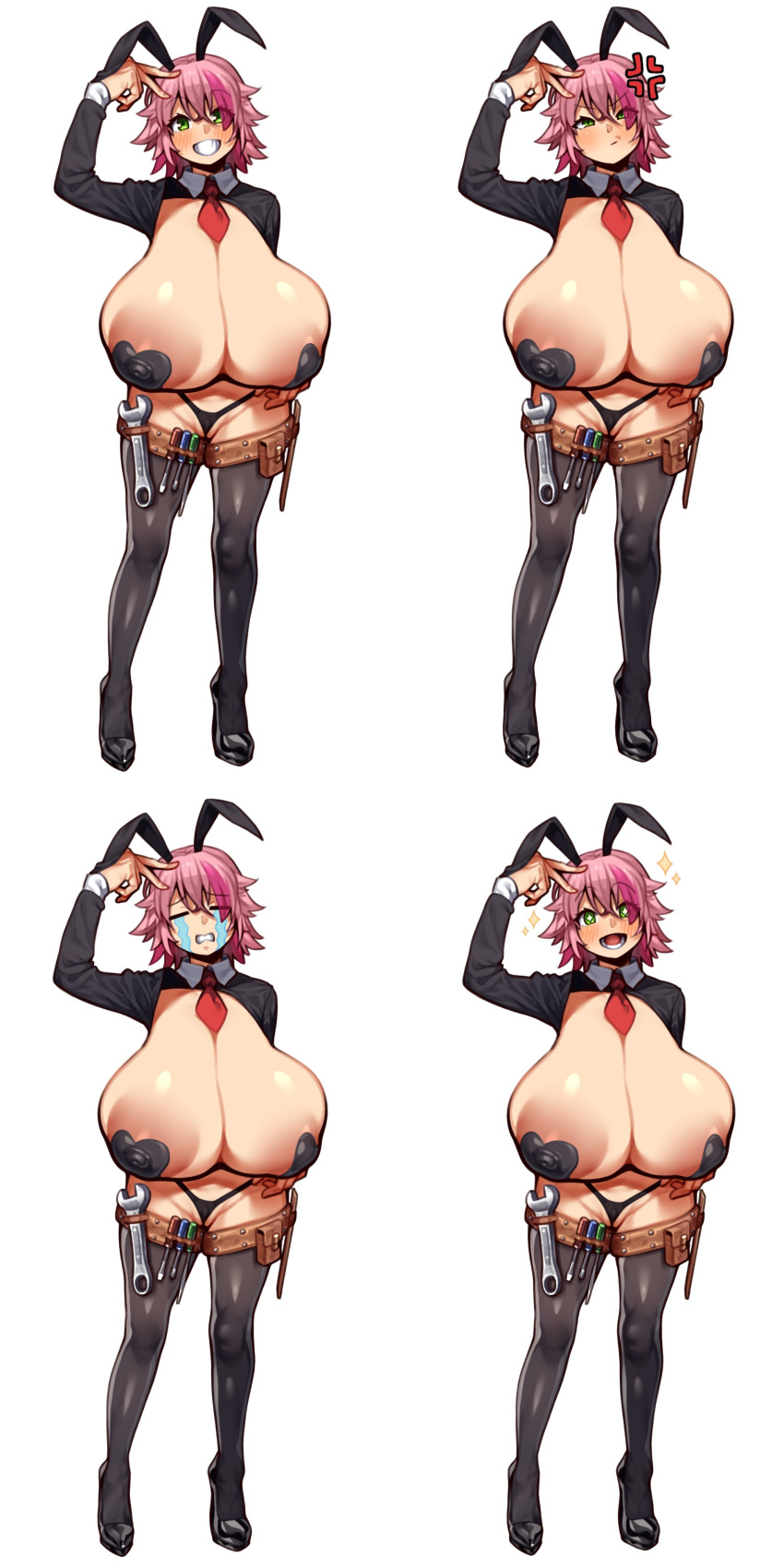 big_breasts bunnysuit coffeelove68 high_heels massive_breasts pant pasties revealing_clothes tagme_(character) thong tie tool_belt