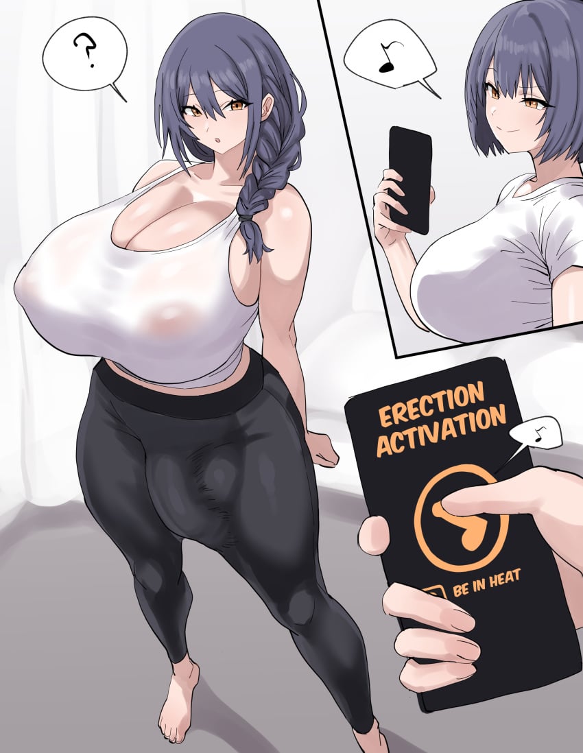 1futa 1girls 2024 balls big_balls big_penis body_control braid breasts bulge bulge_through_clothing clothed clothing feet female flaccid fully_clothed futa_focus futanari huge_breasts human leggings light-skinned_female light-skinned_futanari light_skin milf mom_yuki mother_and_daughter nipple_bulge orgasm_control penis phone solo_focus standing xipa yoga_pants yuki_(xipa)